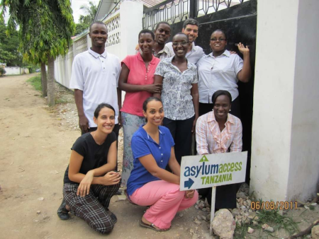 Judge Rania poses with coworkers from Asylum Access Tanzania.